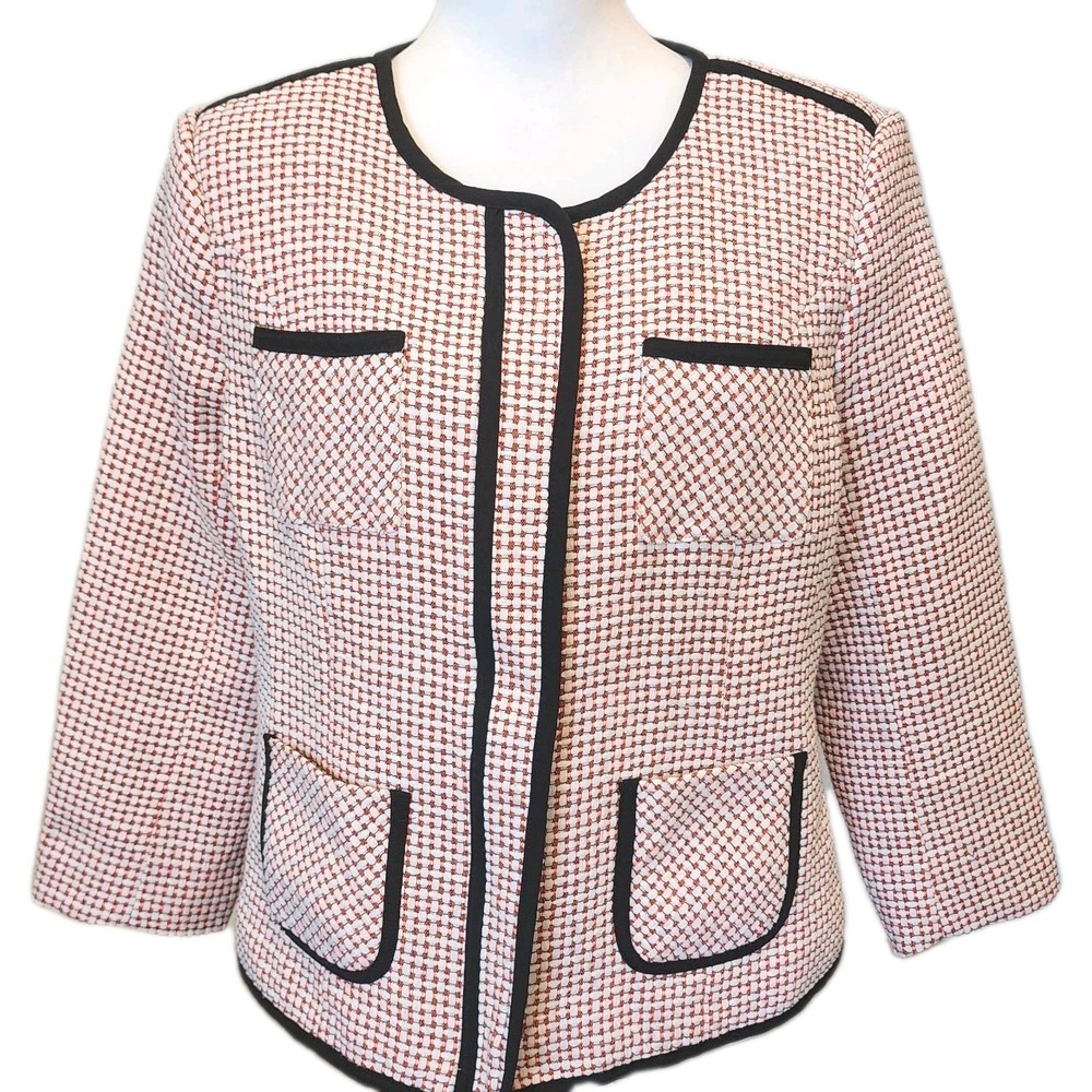 Katherine New York Blazer Jacket Womens Large Red White Cotton Tweed Office Work